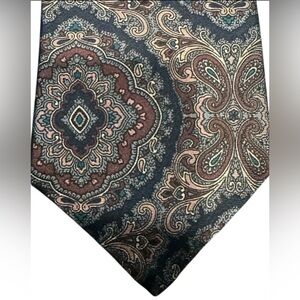 Norseman Men’s 100% Silk Tie Paisley Brown Green Gold Made in USA Vintage